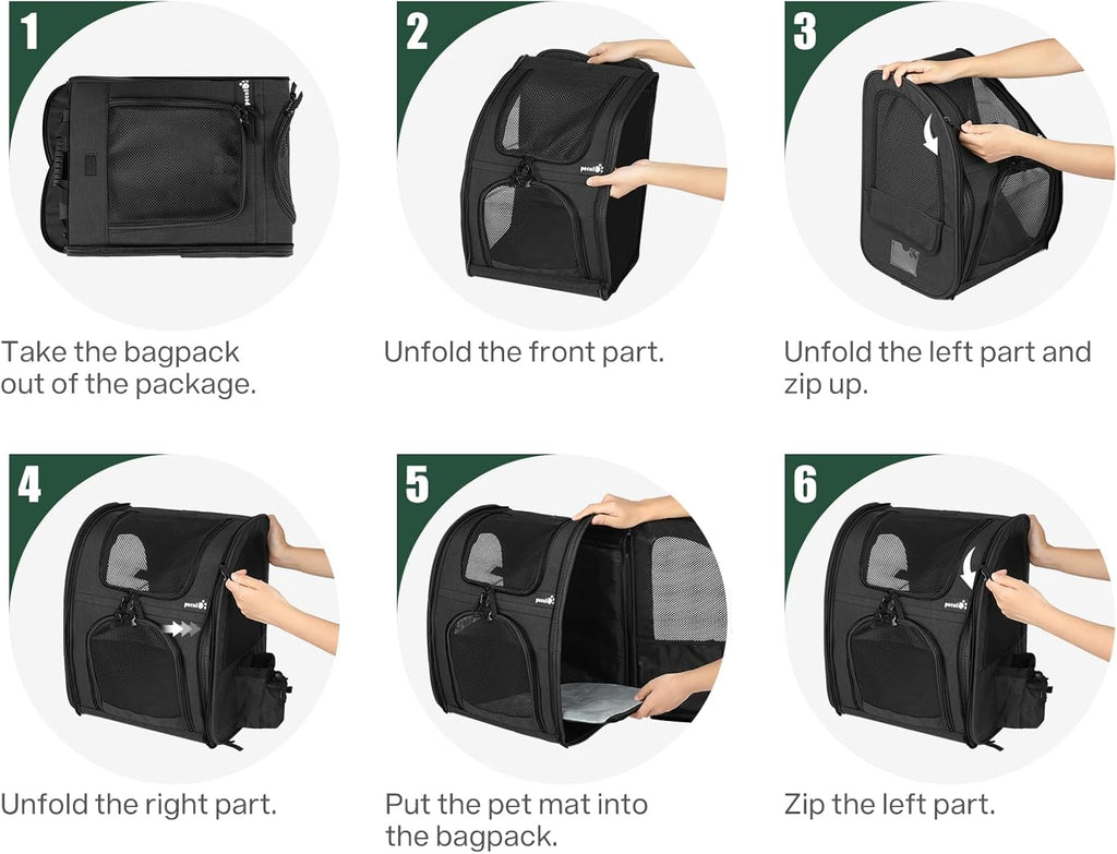 pecute Haustier Rucksack mit Netzfenster, Tragbare und Faltbare Katzentasche, Atmungsaktive und Leichte Hundetasche, Wasserdichtes Oxford-Tuch mit Viel Platz, Multifunktionales Rutschfestes Grau XL