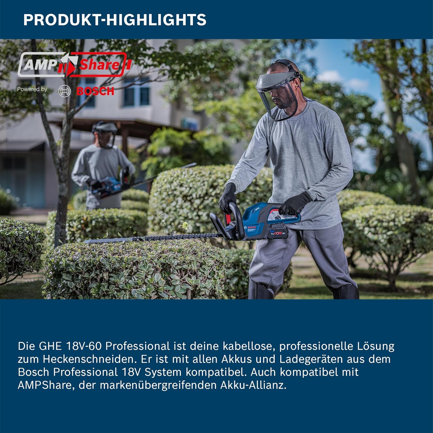 Bosch Professional Sistema 18V Batteria Forbici da siepe GHE 18V-60 (motore brushless, capacità di taglio di 20 mm)