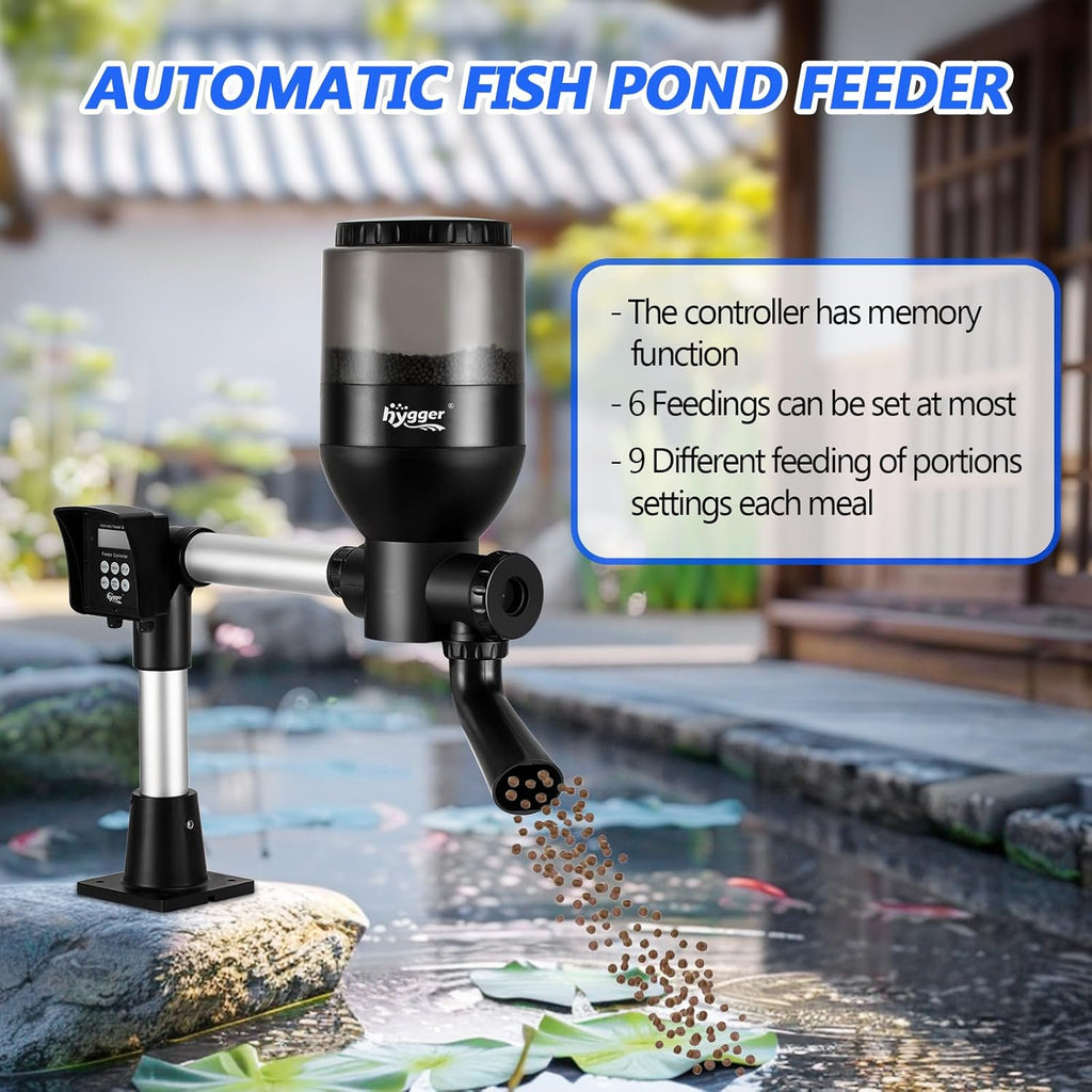 hygger Distributore Automatico di Cibo per Laghetto, Grande Alimentatore Programmabile per Pesci da Esterno con Controller Display LCD, Alimentatore Automatico per Pesci 5,5 Litri per Laghetto Koi per Weekend e Vacanze