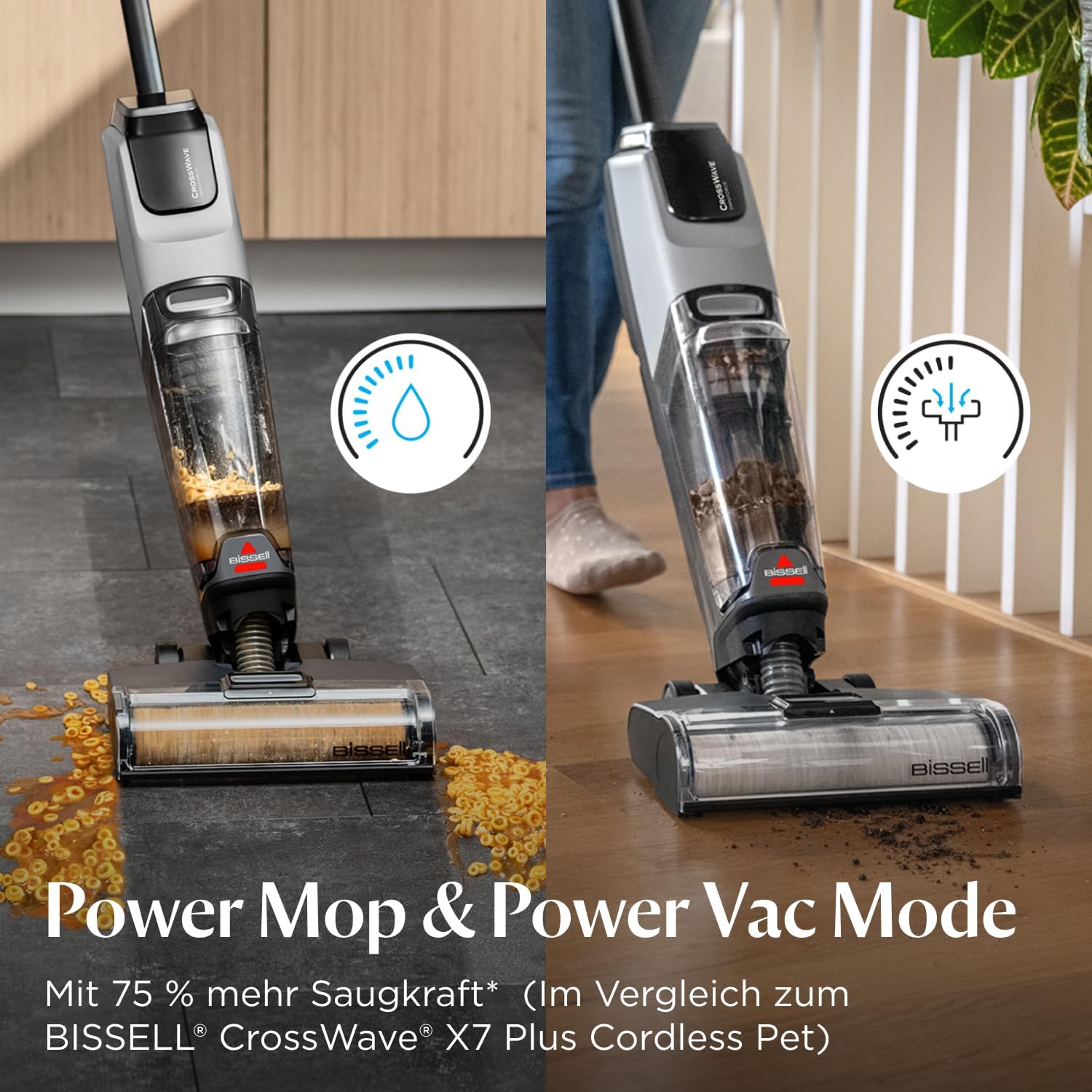 BISSELL CrossWave OmniForce, Kabelloser Nass Trockensauger, Saugen & Wischen in Einem oder nur Saugen Modus, Nasssauger mit Hoher Leistung, Waschsauger, Saugwisher, 240m Mehrflchenreinigung, 3912N