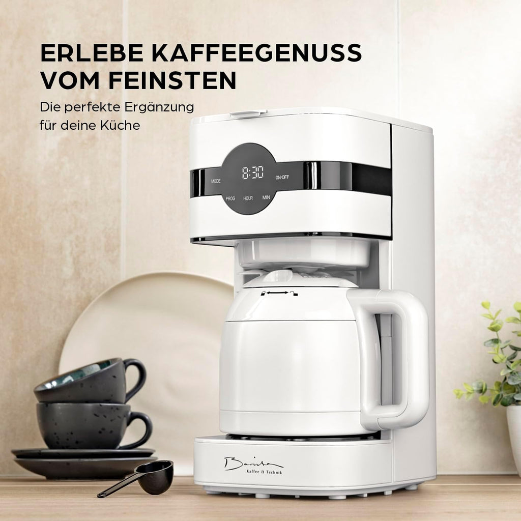 Barista Kaffeemaschine mit Mahlwerk | Filterkaffeemaschine mit Glaskanne | 900W Filtermaschine mit Touchdisplay & Timerfunktion für bis zu 10 Tassen | 1,25 Liter Kaffeekanne | Für Bohnen & Pulver