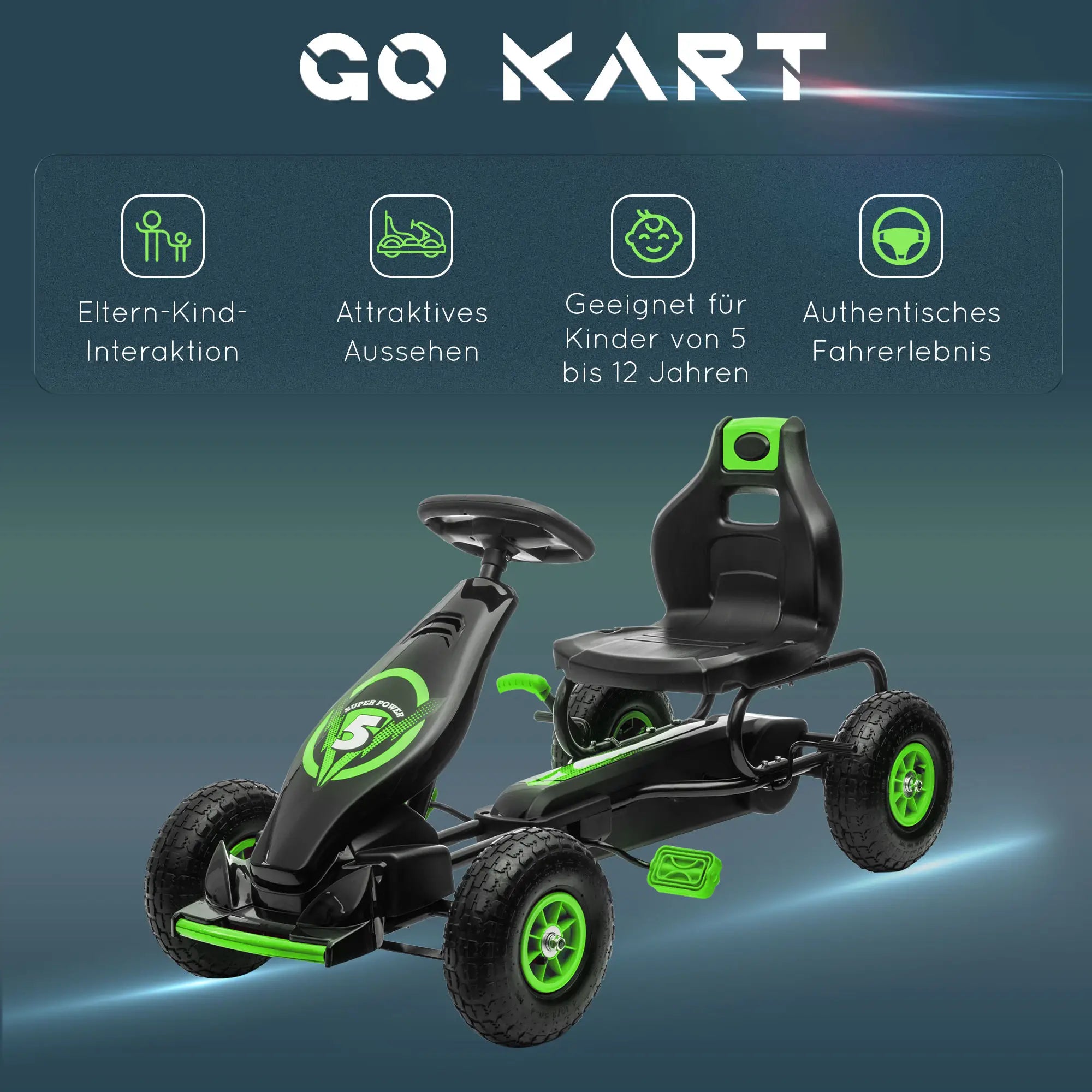 HOMCOM Go-kart per bambini, sedile regolabile in 3 posizioni, pneumatici in gomma