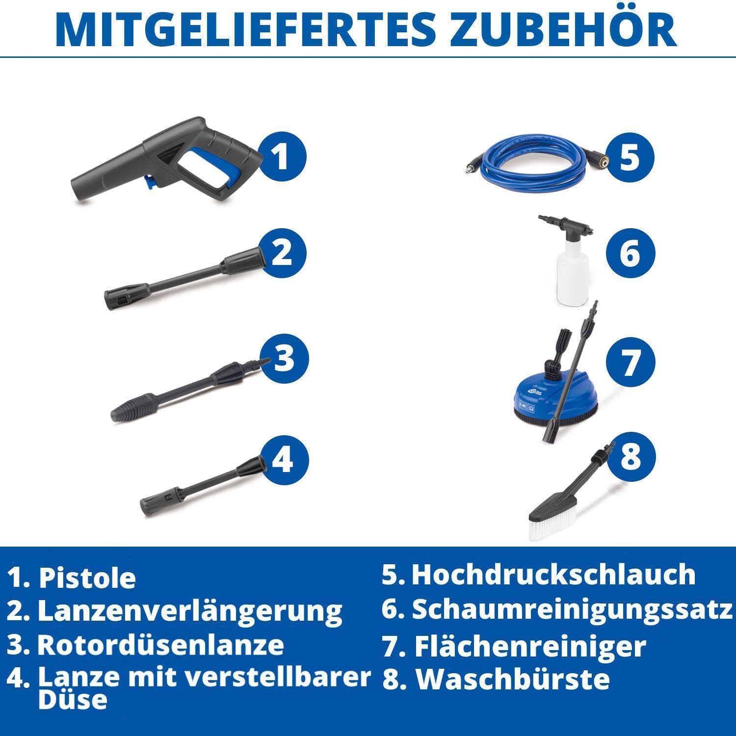 Idropulitrice AR Blue Clean e-1600P con Patio Cleaner e Spazzola Fissa (1600 W, 125 bar, 420 l/h)