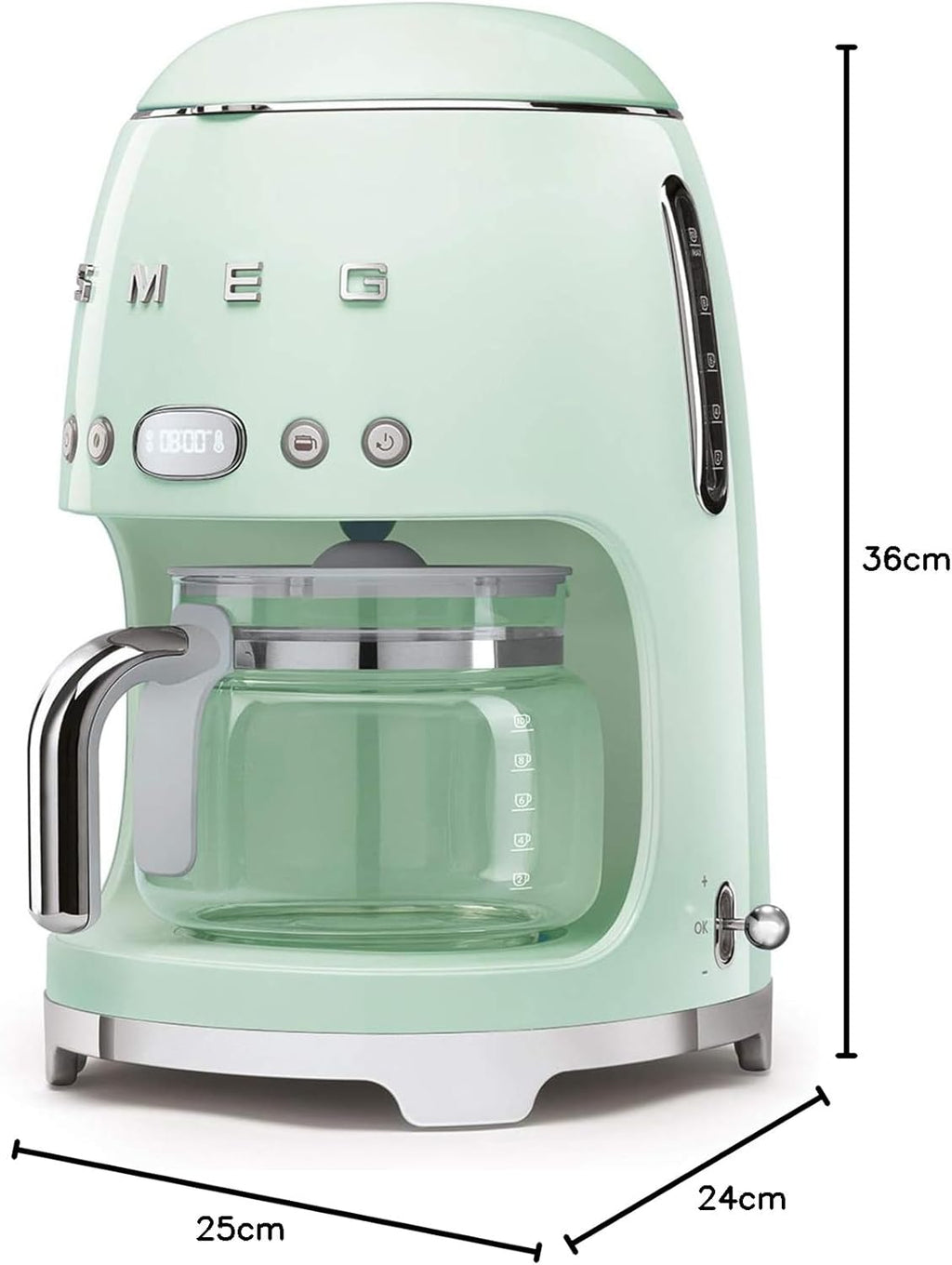 Smeg, DCF02BLMEU, Macchina da caffè con filtro, Funzione aroma e avvio automatico, Caraffa in vetro fino a 12 tazze, 2 livelli di intensità, Funzione di mantenimento del calore, 1050W, Nero opaco