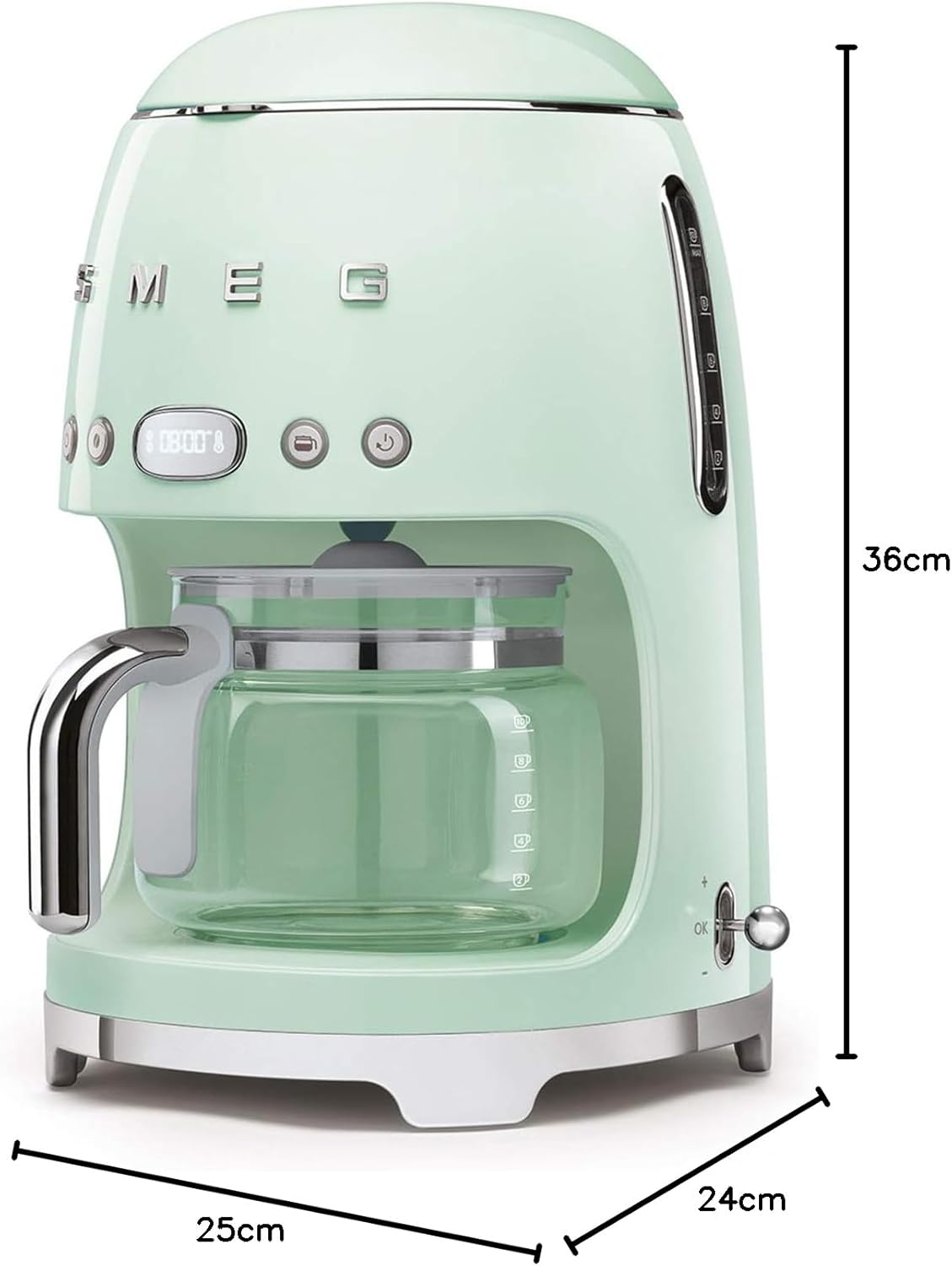 Smeg, DCF02BLMEU, Macchina da caffè con filtro, Funzione aroma e avvio automatico, Caraffa in vetro fino a 12 tazze, 2 livelli di intensità, Funzione di mantenimento del calore, 1050W, Nero opaco