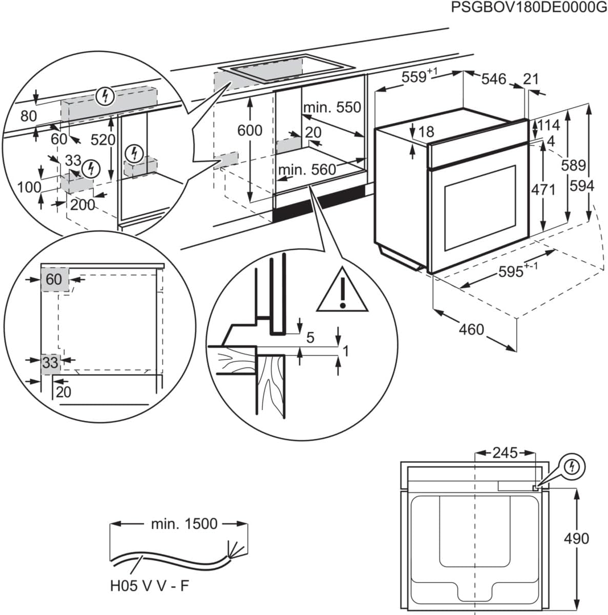 AEG Forno da incasso – Serie 5 AirFry: Risultati di cottura uniformi su 3 livelli – Pulizia Pirolitica – 25 Programmi automatici – Display touch LED – Riscaldamento rapido – Nero – BPE53516AB