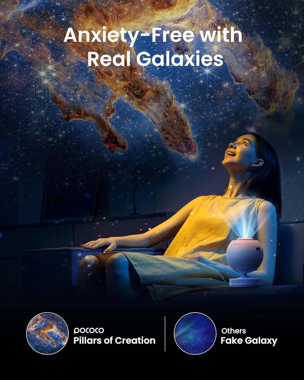 POCOCO Healing Vibes Geschenkbox, Sternenhimmel Projektor Kinder und Erwachsene, Sternenprojektor, Planetarium als Geschenk, Dekoration, Einschlafhilfe und Entspannung - mit 10 Scheiben und Spieluhr