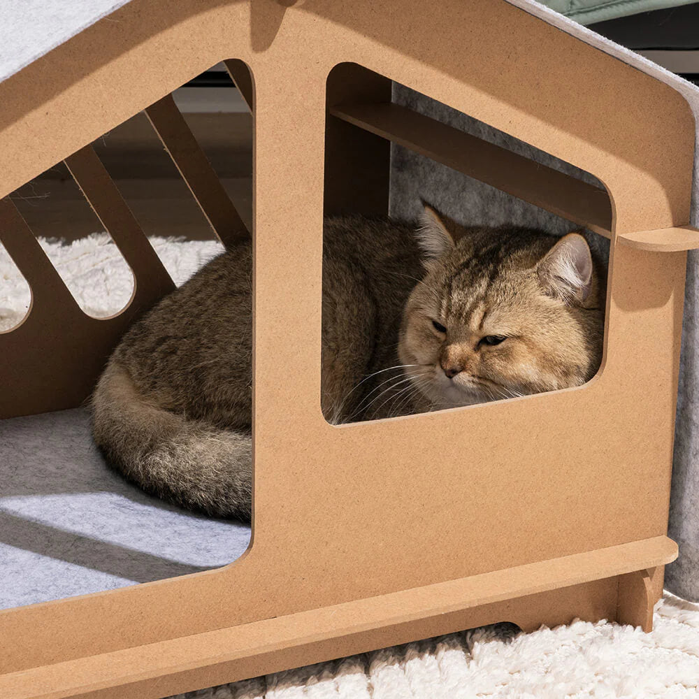 Cat Villa di Lusso - Casetta Extra Large Semichiusa per Gatti con Struttura in Legno