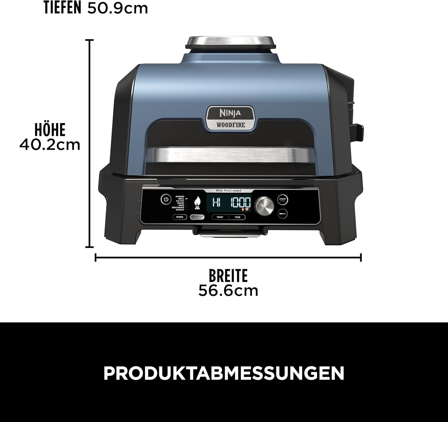 Ninja Woodfire Barbecue Elettrico & Affumicatore & Friggitrice ad Aria, Barbecue da Esterno 7-in-1, Frigge ad Aria, Affumica, Arrostisce, Cuoce al Forno e Altro, Resistente alle Intemperie, Antiaderente, Portatile, Elettrico, Grigio/Nero OG701EU
