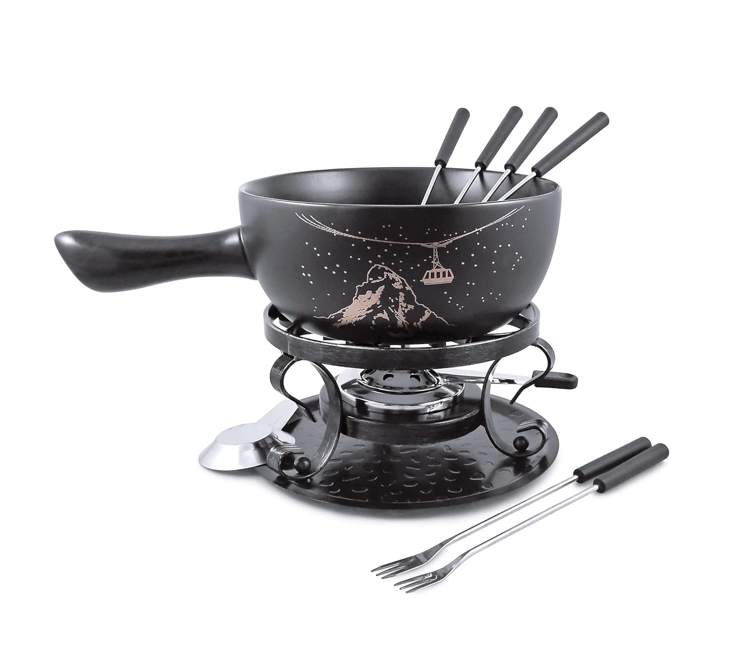 Swissmar F66901 Set Fondue Gruyère 9 pezzi, Ceramica/Acciaio inossidabile, 2.65L, Set fondue per carne, formaggio e cioccolato, per 4 persone, Confezione regalo