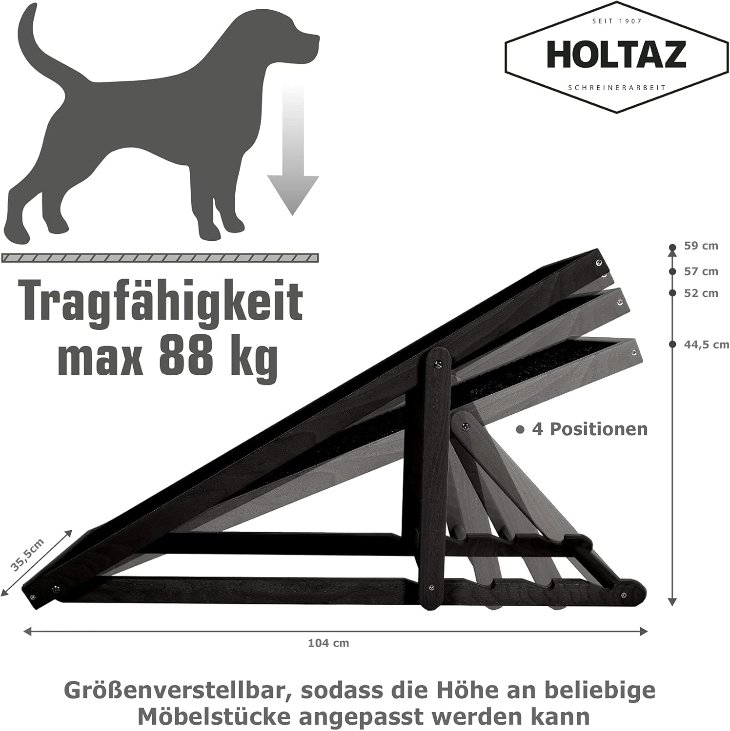 Holtaz Rampa per Cani Rampa per Gatti Scaletta per Cani per Letto o Divano Pieghevole in Legno Petwalk Scala per Cani Rampa di Carico per Animali Domestici con Inserto Antiscivolo Naturale