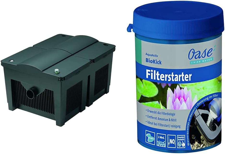 OASE 57377 Filtro a flusso continuo BioSmart UVC 16000 adatto per laghetti fino a 16 m³, sistema di filtraggio, set di filtraggio incl. materiale filtrante e chiarificatore UVC, nero