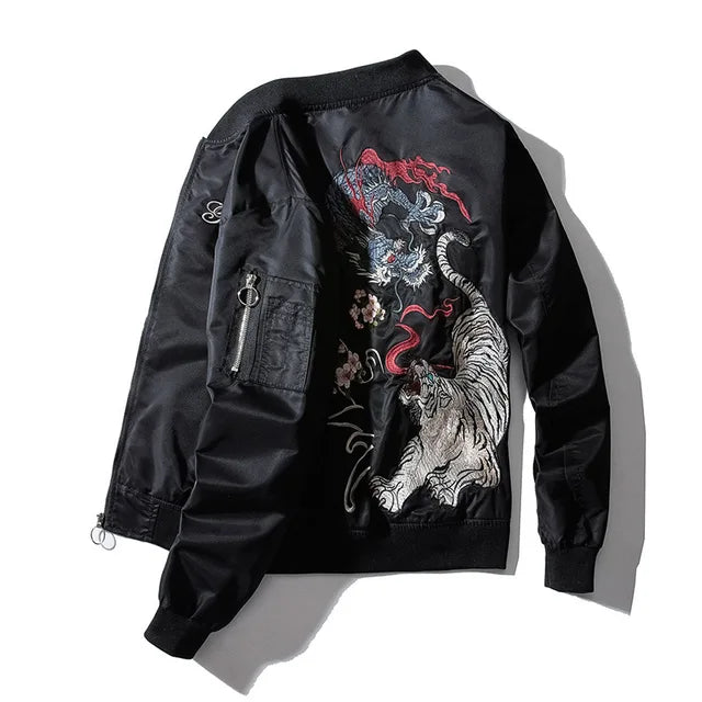 Kyler - Dragon Tiger Bestickte Bomberjacke mit Reiverschluss