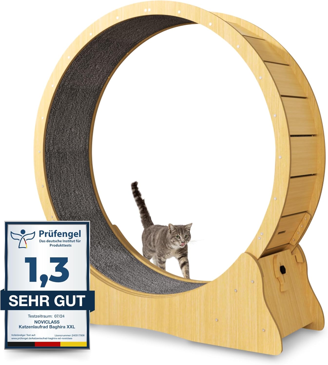noviclass® Ruota per Gatti Baghira Grande XXL | 132cm di Diametro Adatta a Gatti di Grossa Taglia | Antigraffio, Stabile e Silenziosa | Giocattolo e E-Book Gratuiti | Qualità Testata (Bianco)