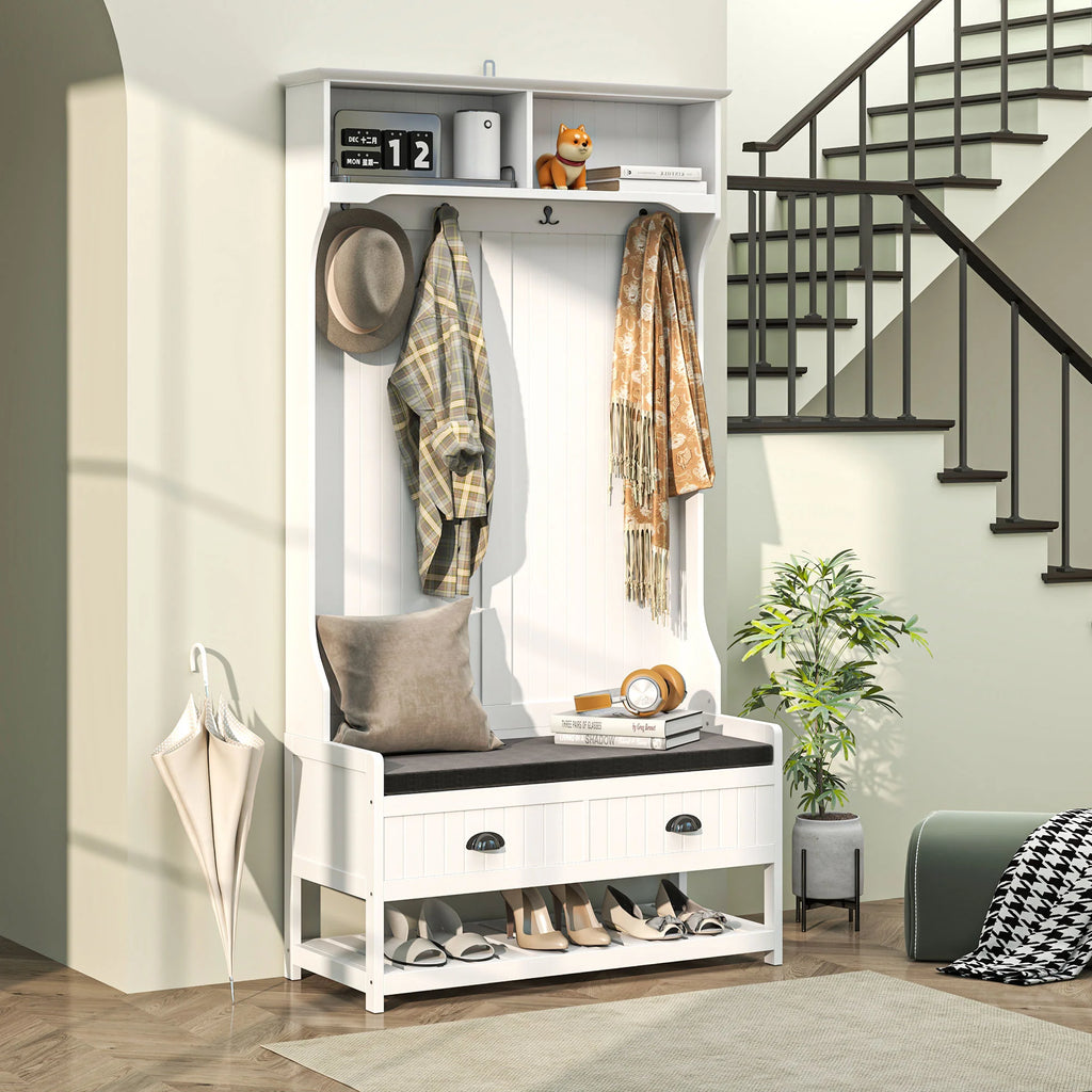 HOMCOM Attaccapanni con Scarpiera Design Tutto in Uno Bianco
