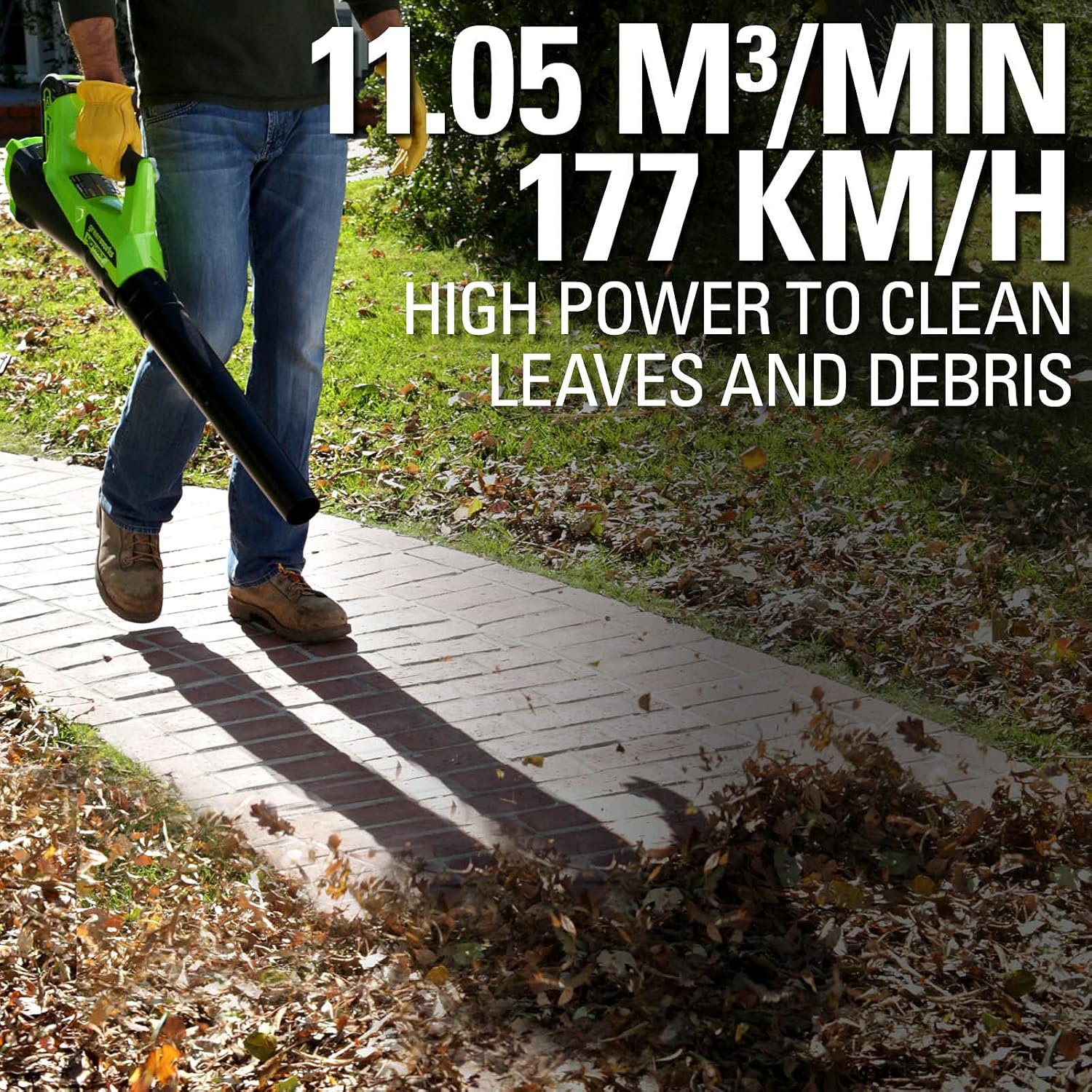 Greenworks GD40ABK2X Axial Akku Laubbläser mit bürstenlosem Motor, 210 km/h, 15,6 m³/min, zwei 40V 2Ah Akkus & Ladegerät, 3 Jahre Garantie