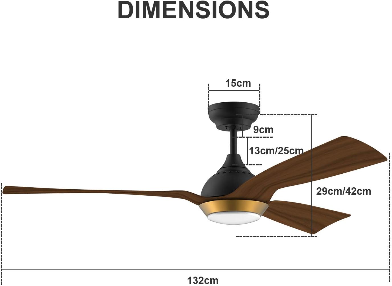 reiga Ventilatore da soffitto WiFi 132 CM con illuminazione a LED dimmerabile e telecomando, 3 temperature di colore, motore DC 6 velocità, compatibile con l'App Alexa Google Home, legno e marrone