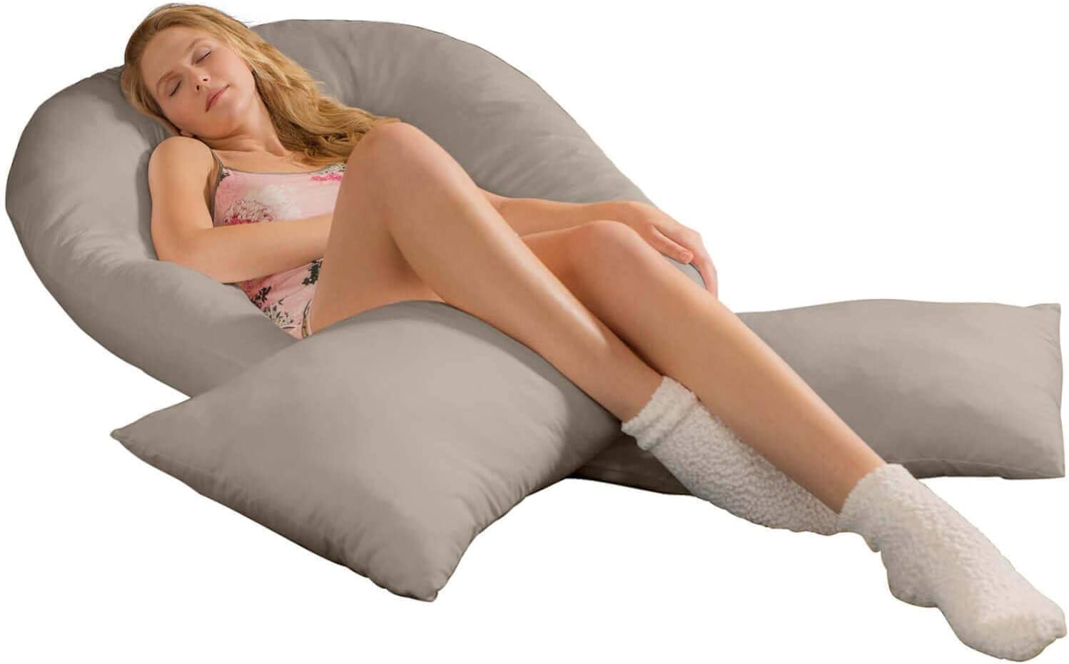 Traumreiter Visco XXL Seitenschläferkissen mit Bezug Baumwolle Graphit Grau, Hybrid Kissen + 1cm Memory Foam, U förmiges Schwangerschaftskissen Gel Body Pillow Komfortkissen Ergonomie Zertifiziert