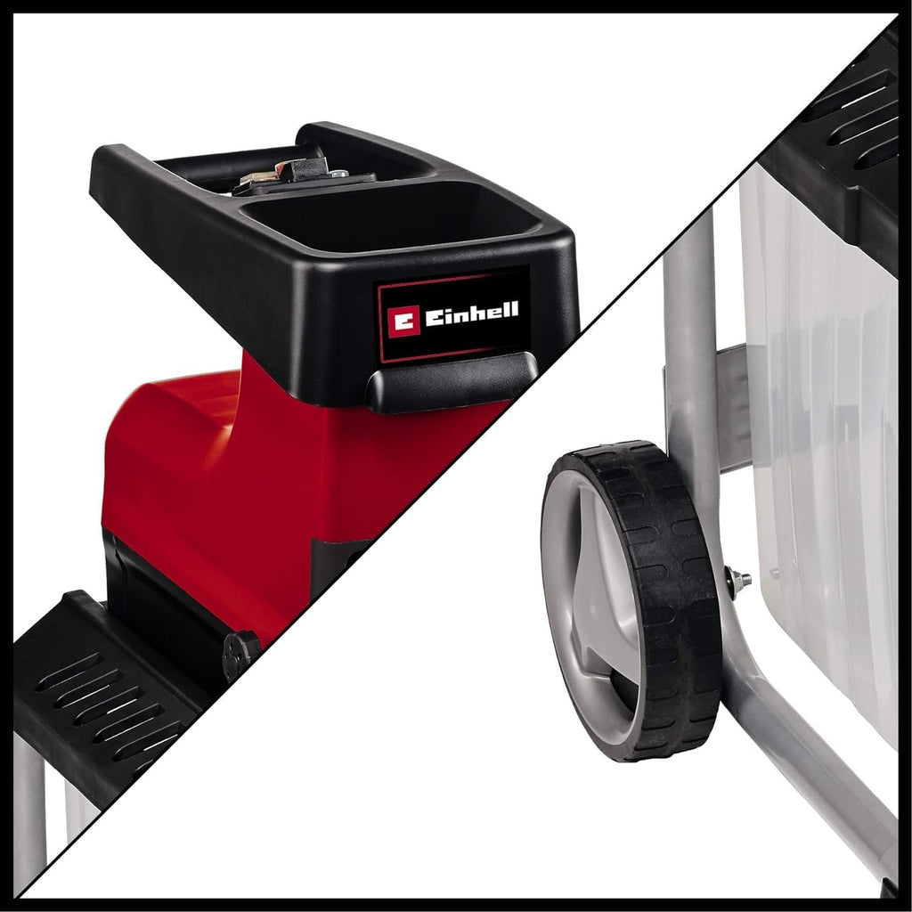 Trituratore elettrico silenzioso Einhell GC-RS 60 CB (2800 W, diametro rami max. 45 mm, rullo trituratore, ampia apertura dell'imbuto, interruttore inversione di marcia, cassetta di raccolta trasparente da 60 L, interruttore di sicurezza integrato)