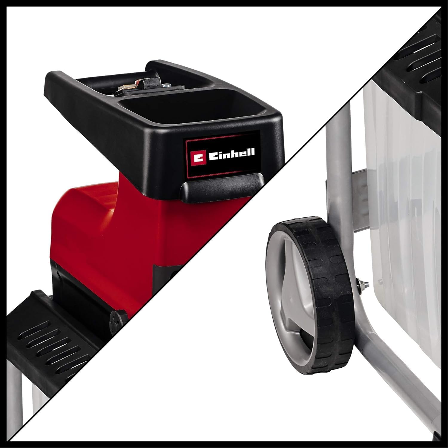Trituratore elettrico silenzioso Einhell GC-RS 60 CB (2800 W, diametro rami max. 45 mm, rullo trituratore, ampia apertura dell'imbuto, interruttore inversione di marcia, cassetta di raccolta trasparente da 60 L, interruttore di sicurezza integrato)