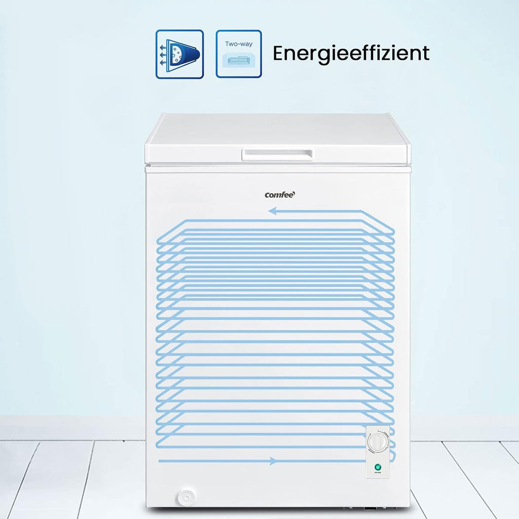 Comfee RCC100WH2(E) Congelatore a Pozzo/169 kWh/anno/85cm di altezza/99L/38dB/Bassa rumorosità/Tubo a D ad alta efficienza/Adatto a diversi scenari d'uso/Termostato regolabile/Bianco