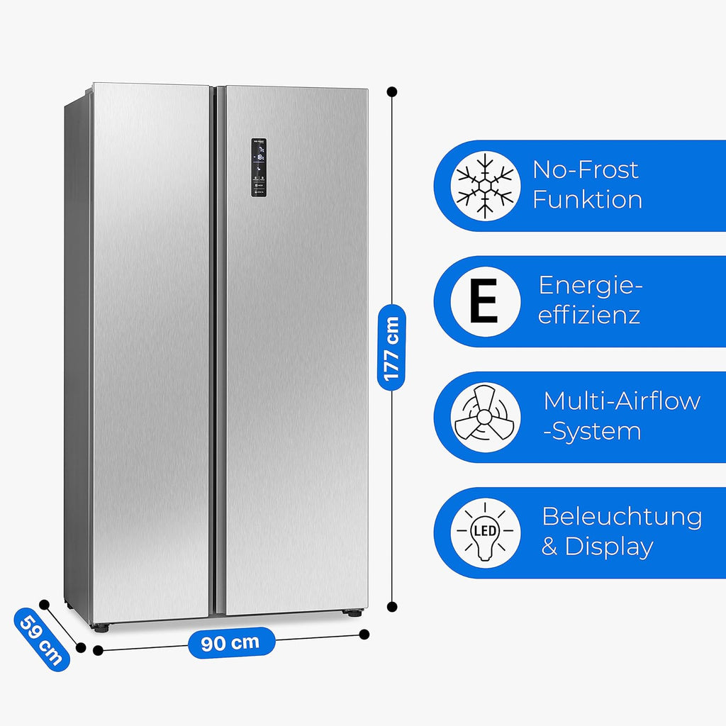 Bomann® Side by Side Kühl Gefrierkombination | No Frost | 442L Inhalt | Kühlschrank mit Gefrierfach | Kühlschrank mit MultiAirflow-Technologie | Verbrauch 287 kWh/Jahr | SBS 7344 inox
