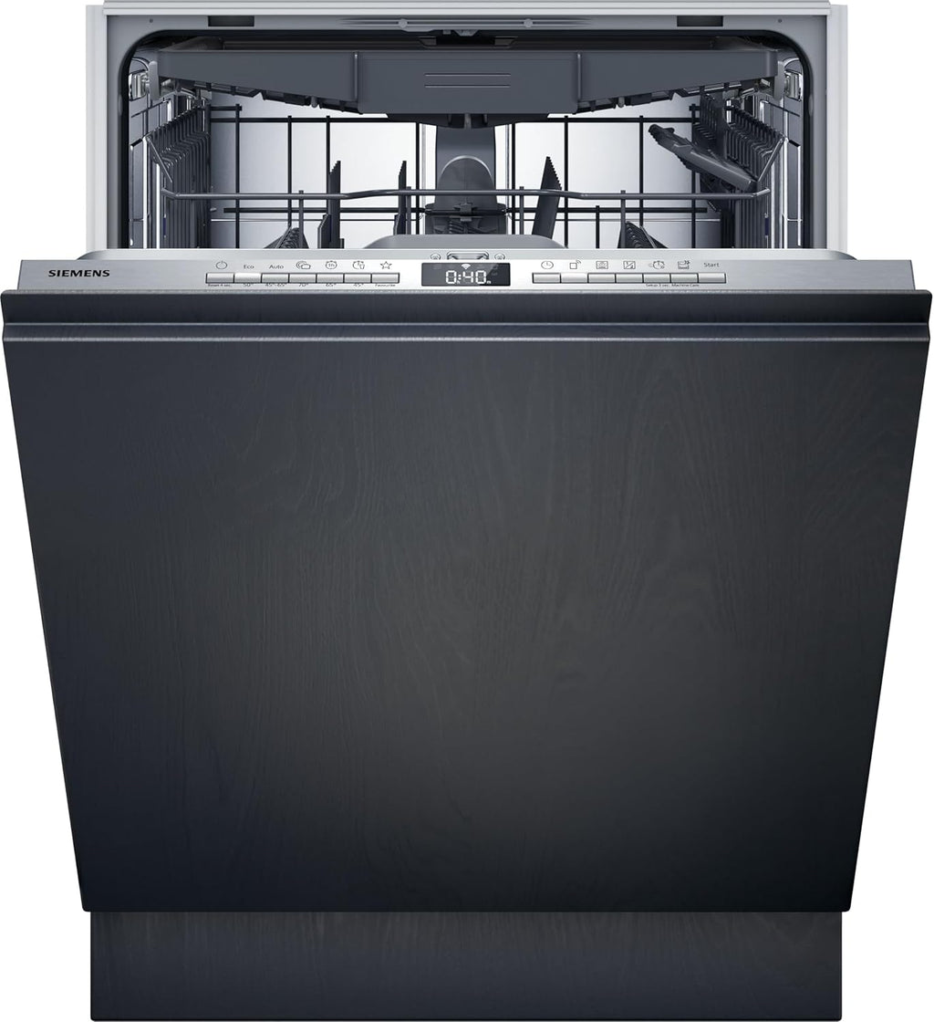 Siemens SN43ES14VE, lavastoviglie intelligente iQ300, lavastoviglie da incasso con cassetto portaposate, 60 cm, apertura automatica della porta grazie ad autoOpen dry, particolarmente silenziosa con motore iQdrive, aquaStop, acciaio inossidabile