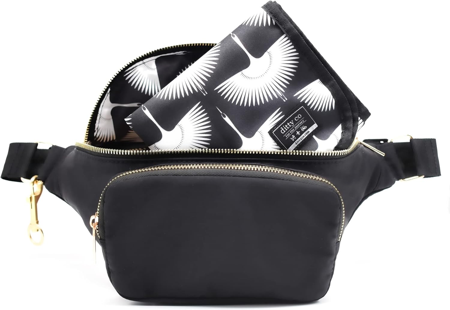 Borsa fasciatoio piccola Ditty Co. – Tappetino per il cambio portatile – Borsa a tracolla per donne – Porta salviette umidificate – Essenziali da viaggio per neonati (nero assoluto)