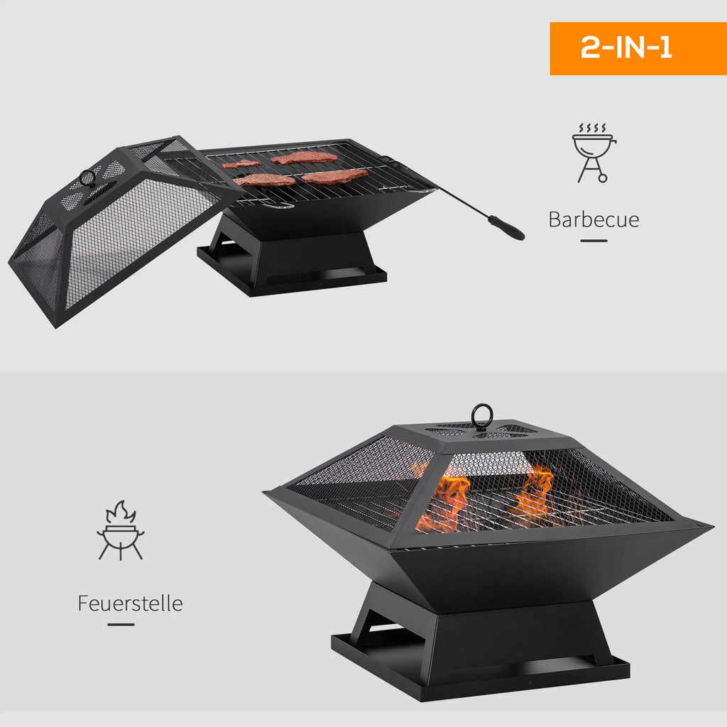Outsunny Braciere con Griglia 2 in 1 e Parascintille da Esterno