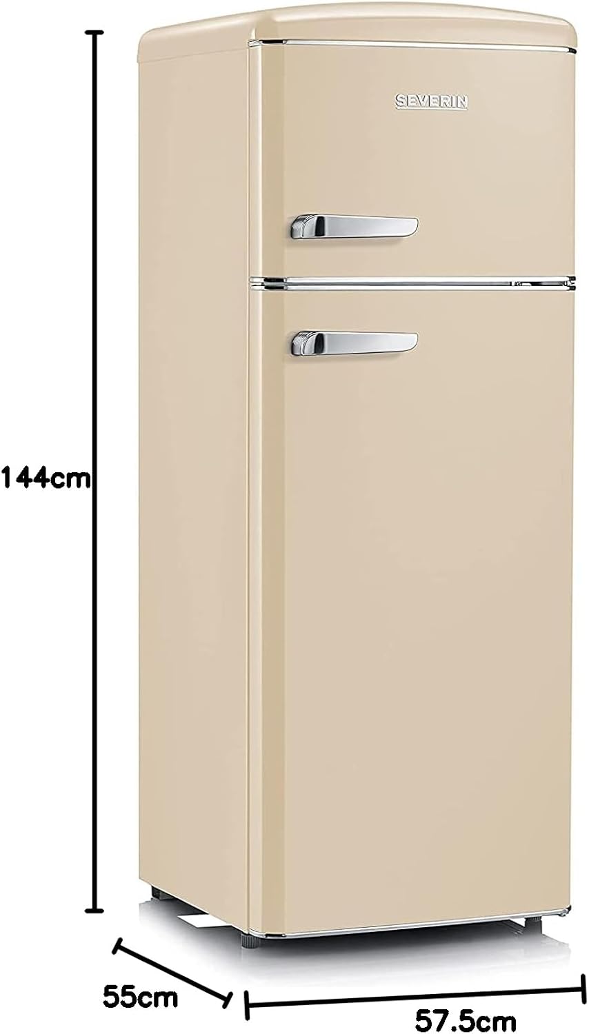 SEVERIN Retro - Kühl-/ Gefrierkombination, platzsparendes Raumwunder, 4 x höhenverstellbare Abstellflächen und eine große Veggiebox, 206 L Nutzinhalt, creme, RKG 8933