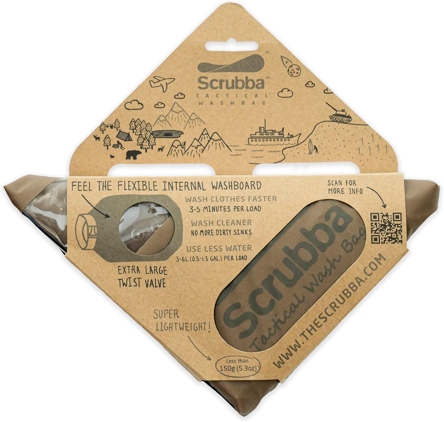 Scrubba Toplader Wash Bag 2.0 - Lavatrice portatile da campeggio - Borsa per il lavaggio e sacca da bucato, Verde