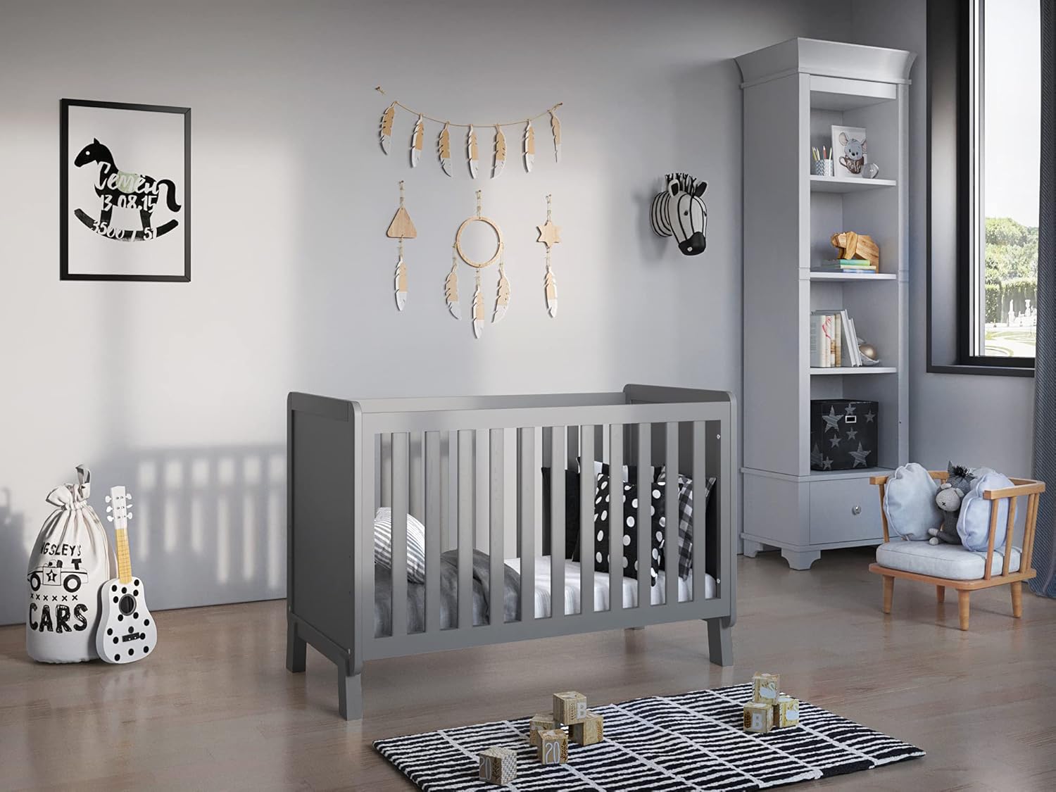 Love For Sleep Babybett Beistellbett 120x60cm mit Schaumstoffmatratze Aloe Vera Grau-Kiefer Francis Kinderbett Baby Bett Holz - Kinderbett Babybett, Mitwachsend Gitterbett Baby Bed