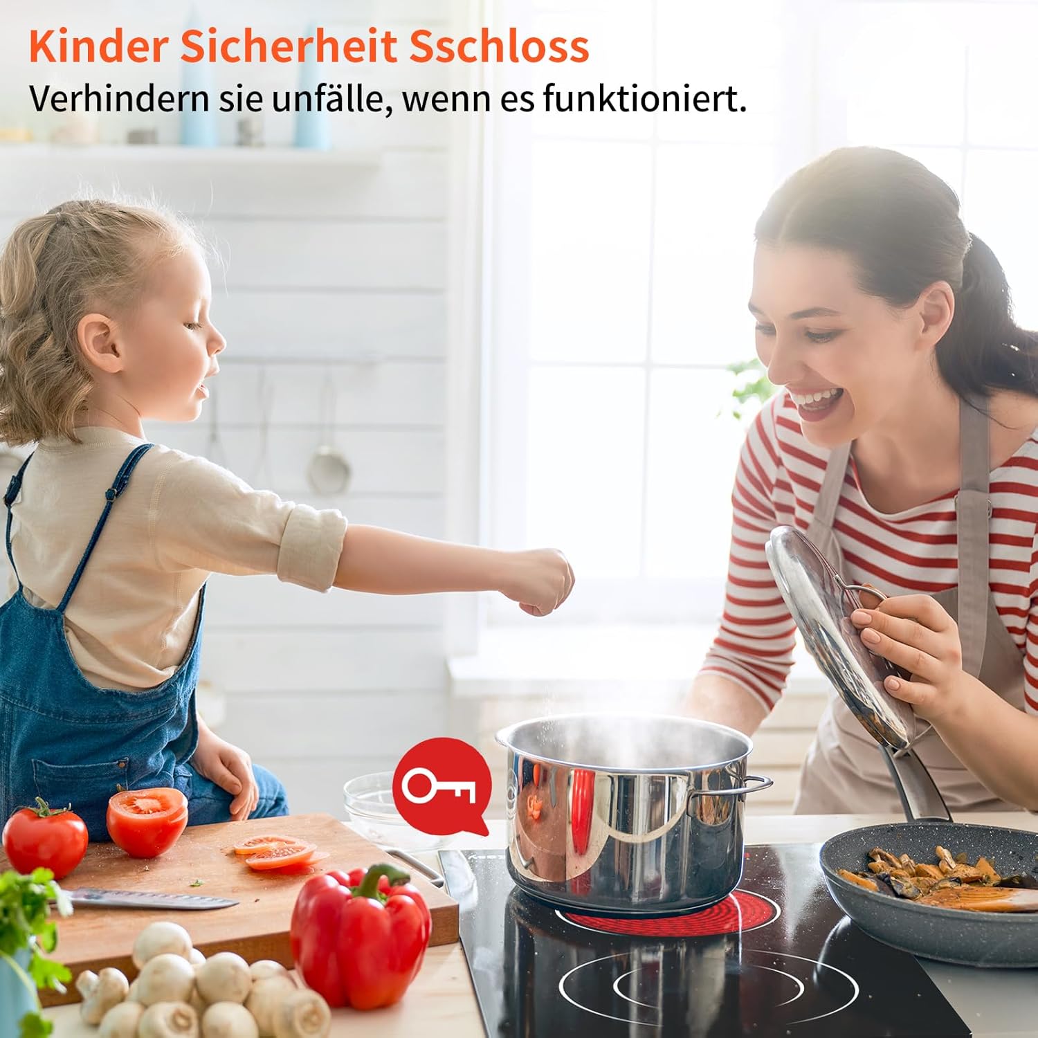 IsEasy 4 Zonen Einbau Induktionskochfeld mit 9 Leistungsstufen &1-99Min Timer, Boost-Funktion, Induktionskochplatte, Induktion Herdplatte mit 4 Platten, 60cm, 6800W, Schwarz