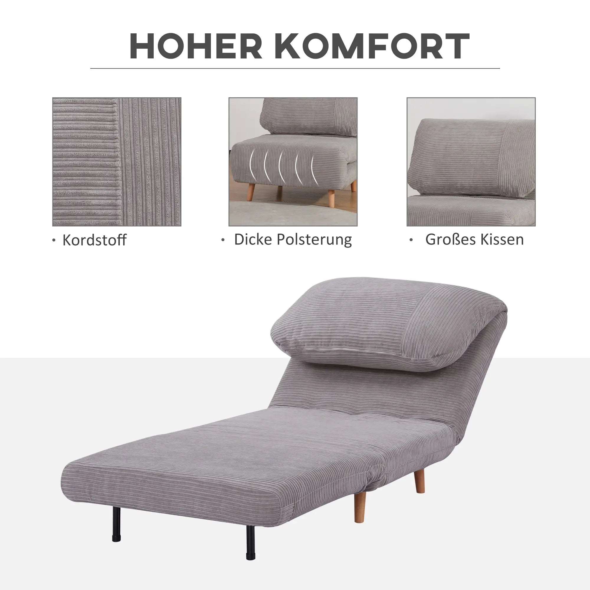 HOMCOM Poltrona Letto Divano Letto 2 in 1 Schienale Regolabile Grigio Chiaro