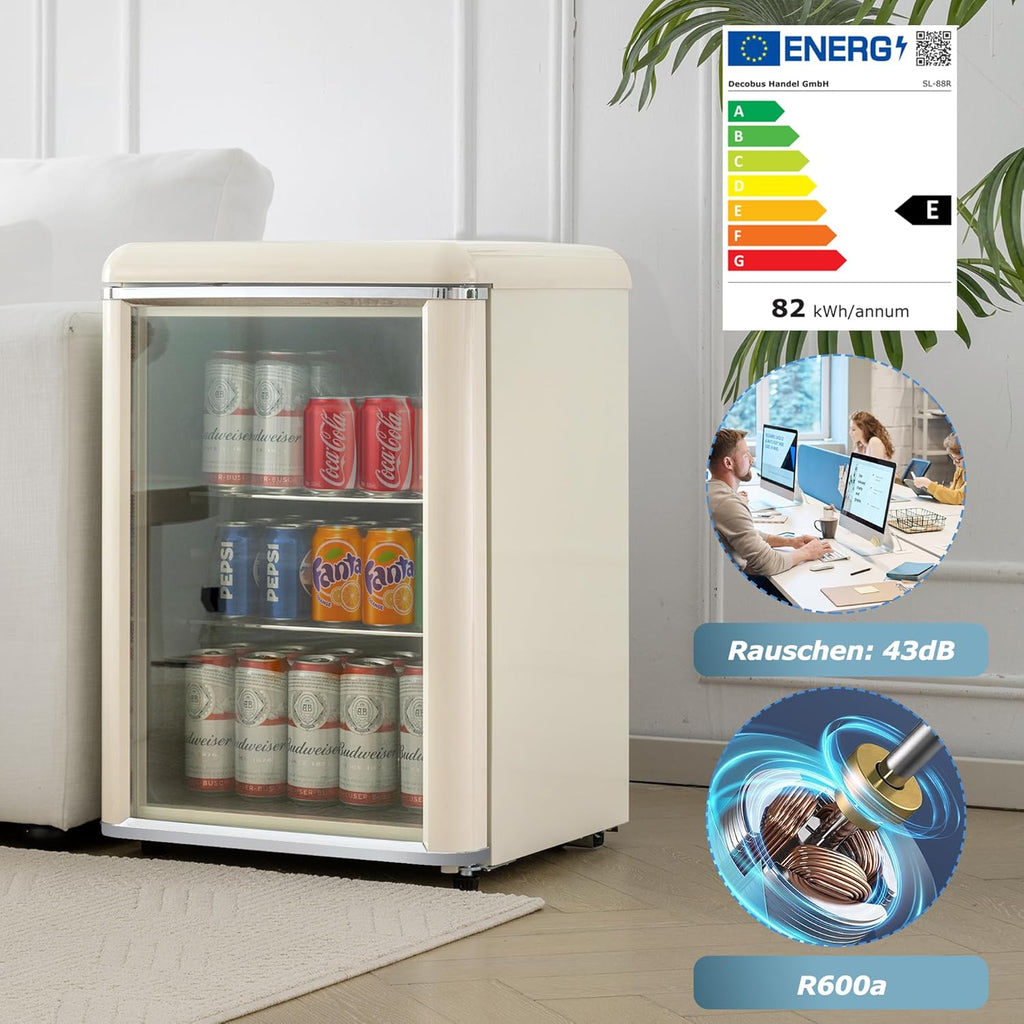 Frigorifero Merax 128L, Frigorifero da incasso per bevande con frigorifero da 120L + congelatore da 8L, con luce LED interna e ripiani regolabili, silenziosissimo per ristorante, bar, bevande e birra