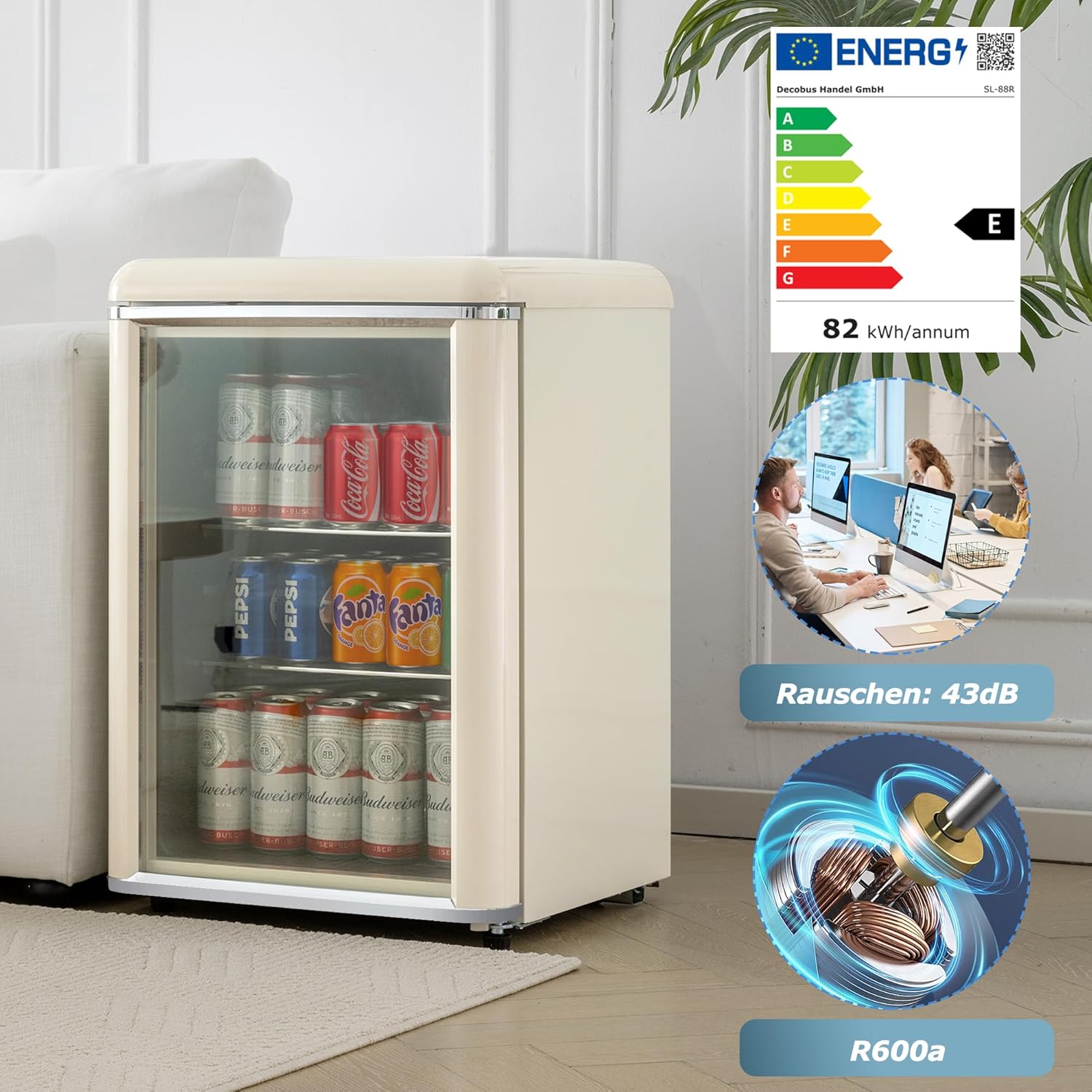 Frigorifero Merax 128L, Frigorifero da incasso per bevande con frigorifero da 120L + congelatore da 8L, con luce LED interna e ripiani regolabili, silenziosissimo per ristorante, bar, bevande e birra