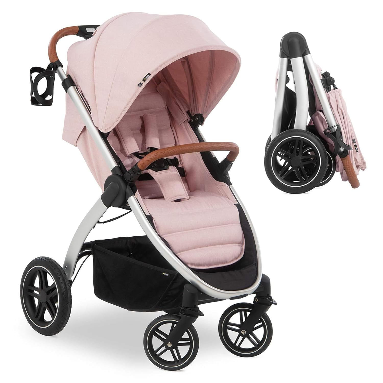 Hauck Uptown Passeggino Melange Rose – Passeggino per ogni terreno, seduta extra large, posizione nanna, ruote in gomma, sospensioni, compatto e facile da piegare, con parapioggia