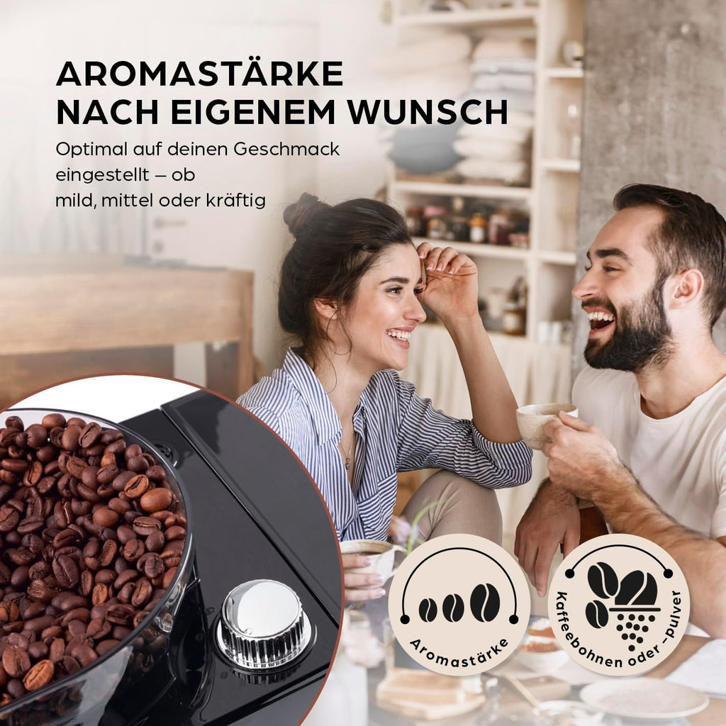 Barista Kaffeemaschine mit Mahlwerk | Filterkaffeemaschine mit Glaskanne | 900W Filtermaschine mit Touchdisplay & Timerfunktion für bis zu 10 Tassen | 1,25 Liter Kaffeekanne | Für Bohnen & Pulver