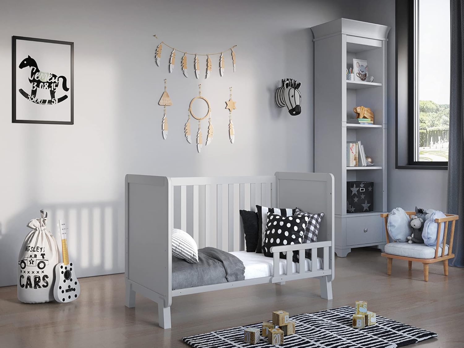 Love For Sleep Babybett Beistellbett 120x60cm mit Schaumstoffmatratze Aloe Vera Grau-Kiefer Francis Kinderbett Baby Bett Holz - Kinderbett Babybett, Mitwachsend Gitterbett Baby Bed