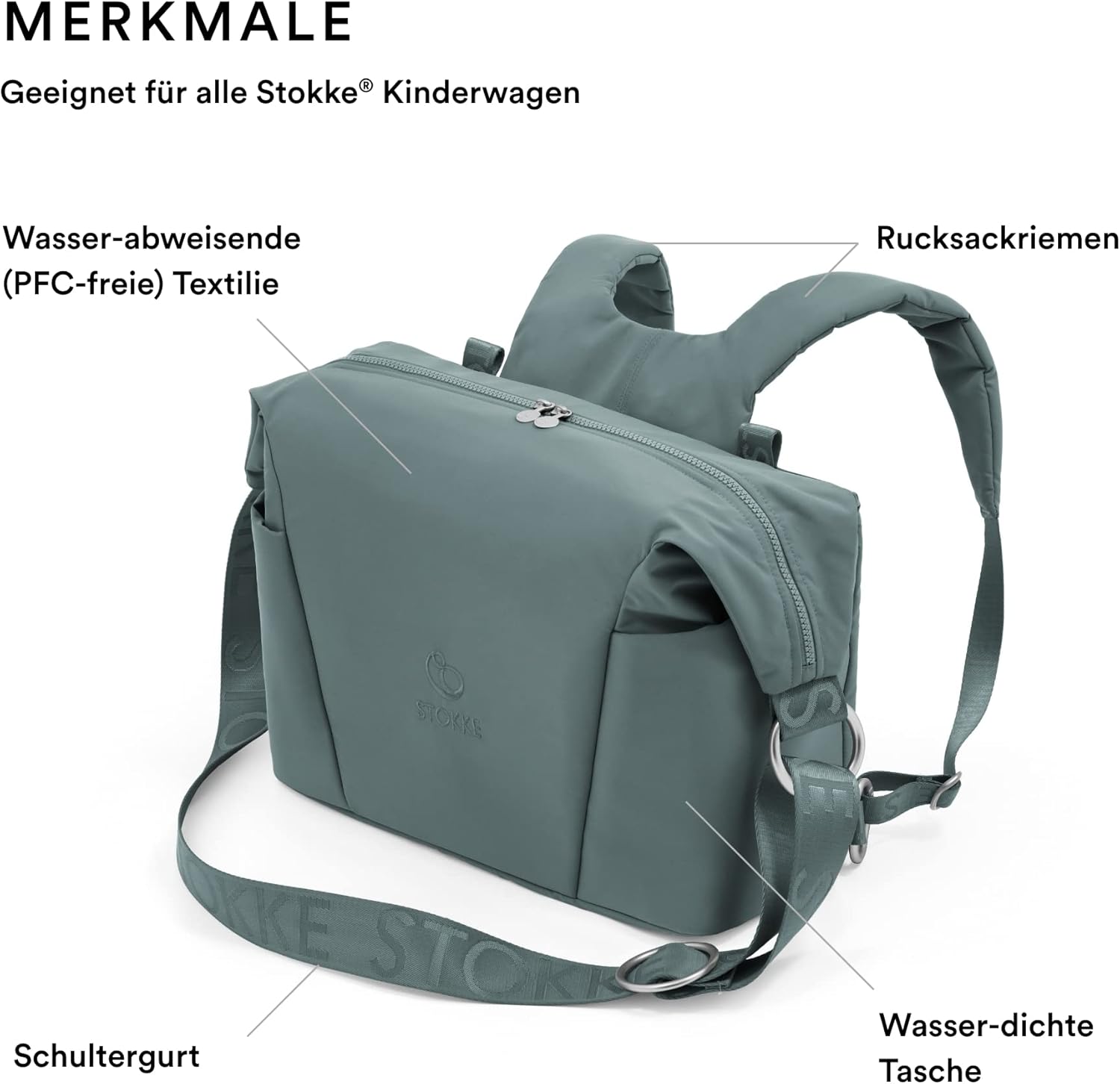 Stokke Xplory X Wickeltasche – Trageoption als Schultertasche oder Rucksack – Inklusive faltbarer Wickelunterlage & Beuteltasche – UPF 50+, wasserabweisend, leicht zu reinigen