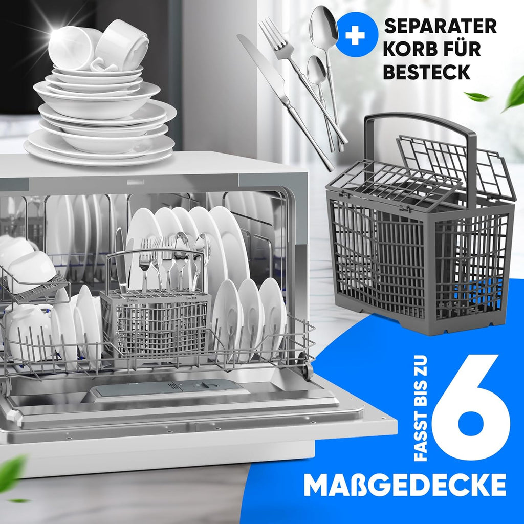 Bomann Mini lavastoviglie con attacco per l'acqua | incl. tubo flessibile | Lavastoviglie da tavolo silenziosa | Mini lavastoviglie per piccole cucine/campeggio | Lavastoviglie piccola con protezione anti-trabocco | TSG 7405 bianco