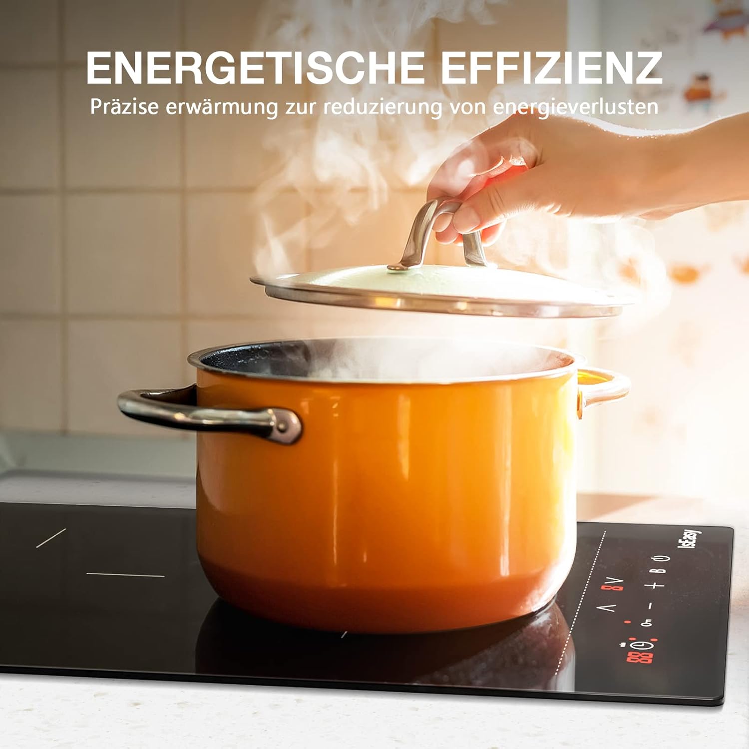 IsEasy 4 Zonen Einbau Induktionskochfeld mit 9 Leistungsstufen &1-99Min Timer, Boost-Funktion, Induktionskochplatte, Induktion Herdplatte mit 4 Platten, 60cm, 6800W, Schwarz