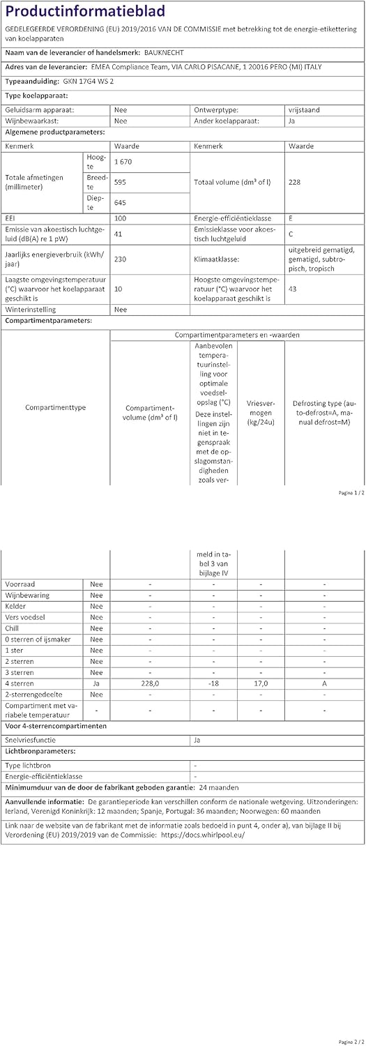 Bauknecht GKN 17G4 WS 2 NoFrost Gefrierschrank / Nutzinhalt 223 Liter/ 167 cm Höhe / ProFreeze/ Supergefrierfunktion/ EasyOpen Ventil, Weiss
