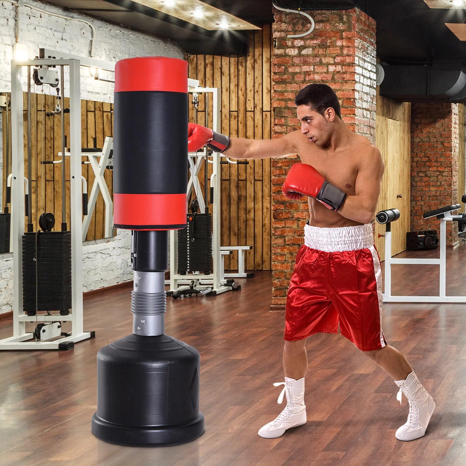 HOMCOM Sacco da Boxe a Piedistallo Regolabile in Altezza, Imbottitura Ammortizzante