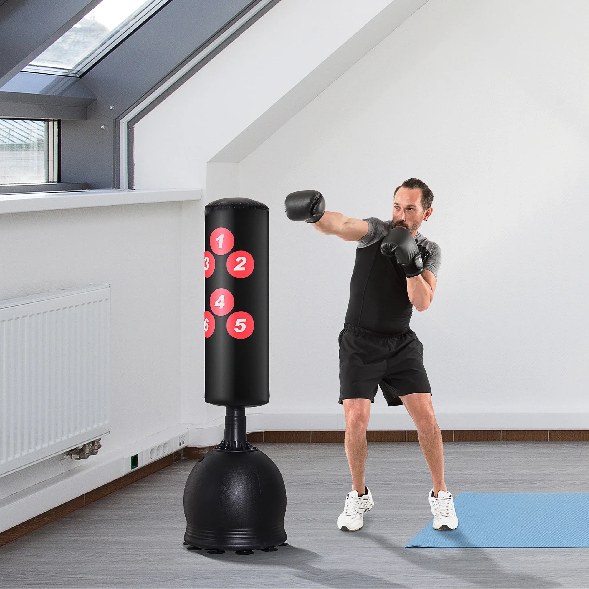 HOMCOM Sacco da Boxe Autoportante con Ventose e Sistema Reflex