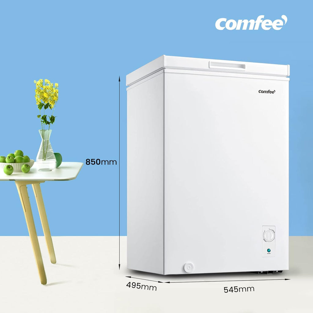 Comfee RCC100WH2(E) Congelatore a Pozzo/169 kWh/anno/85cm di altezza/99L/38dB/Bassa rumorosità/Tubo a D ad alta efficienza/Adatto a diversi scenari d'uso/Regolatore di temperatura regolabile/Bianco