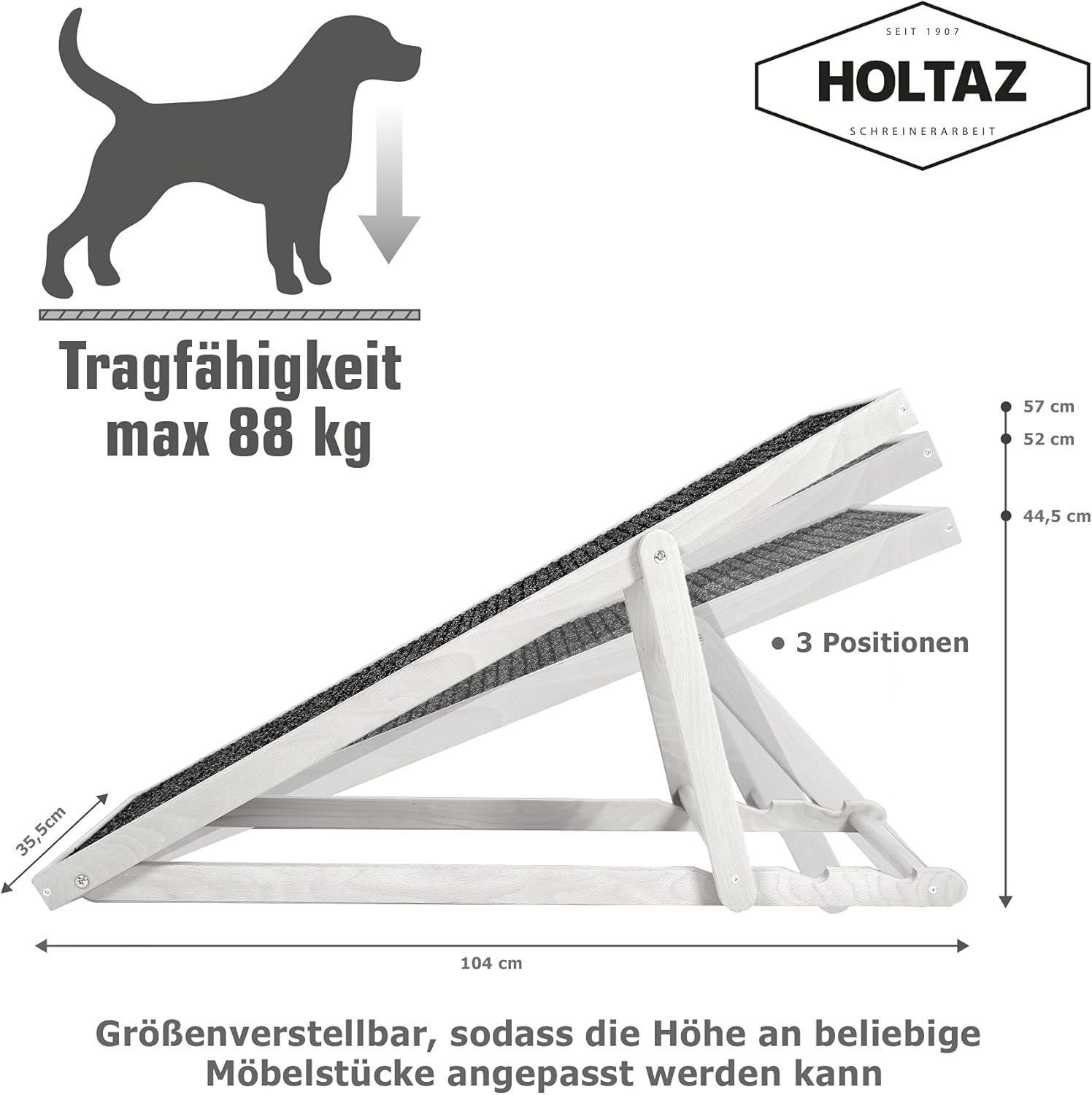 Holtaz Rampa per Cani Rampa per Gatti Scaletta per Cani per Letto o Divano Pieghevole in Legno Petwalk Scala per Cani Rampa di Carico per Animali Domestici con Inserto Antiscivolo Naturale