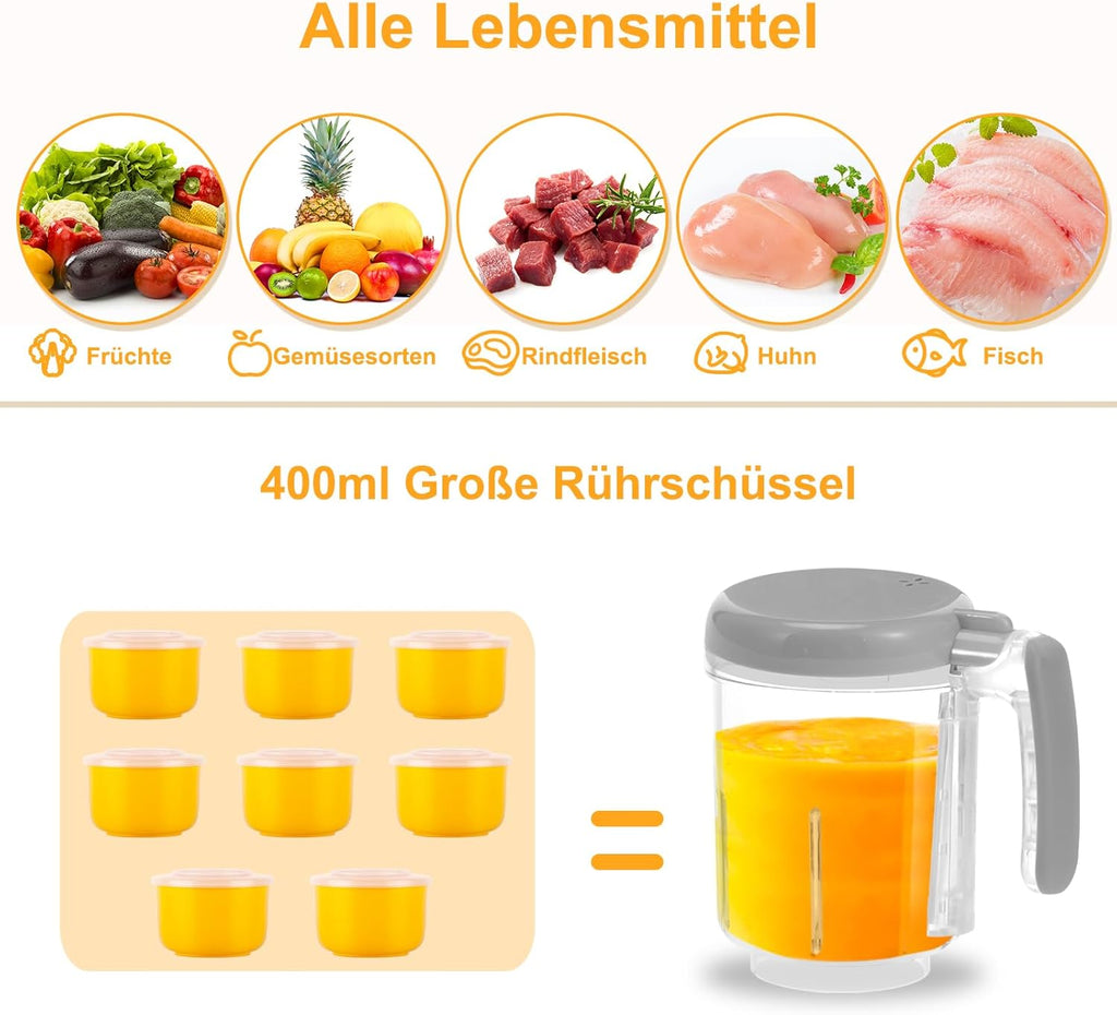 Bear Babynahrungszubereiter,Eine Stufe Baby Food Maker Dampfgarer Mixen,Automatisches Kochen & Zerkleinern,Babybrei Zubereiter mit Selbstreinigungsfunktion,Wei