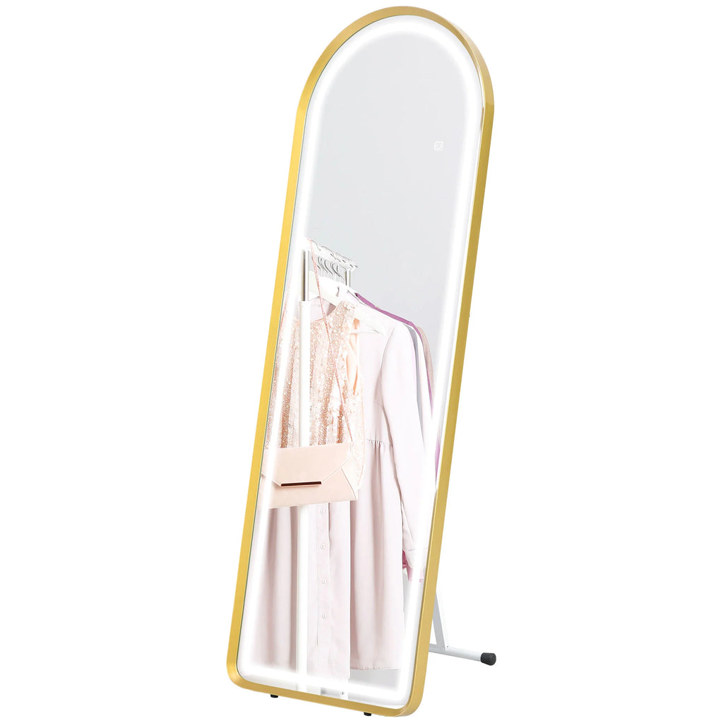 HOMCOM Standspiegel LED Touch dimmbar 3-in-1 Aluminium Gold