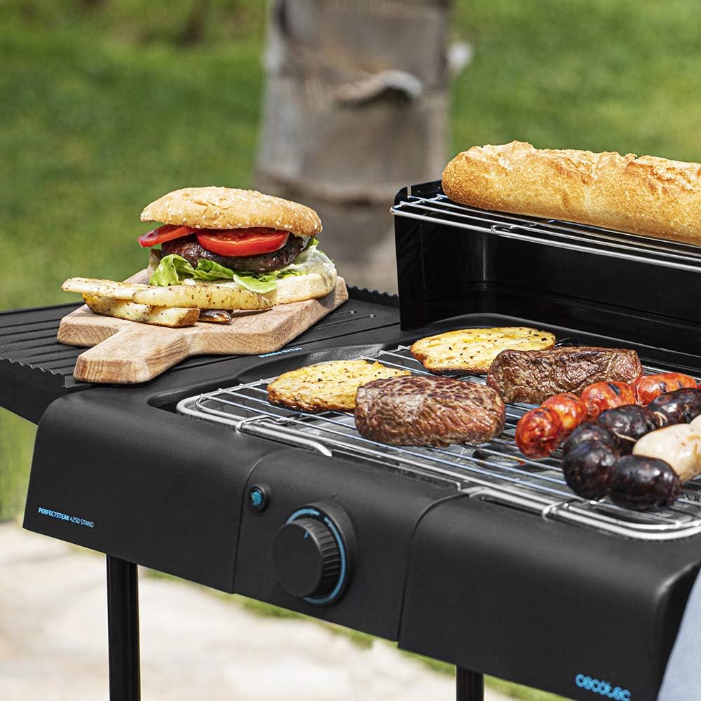 Cecotec Elektrischer Grill Perfect Country 2000 EasyMove. 2000 W, Mix- und Antihaft-Oberfläche, klappbarer Deckel, einstellbares Thermostat, Fettauffangschale, Stahlbeine und Räder